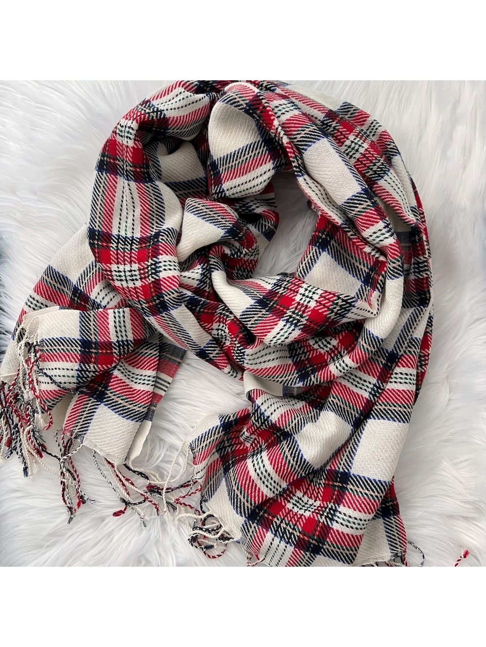 Talbots 100% Wool Red Plaid Fringe Scarf Oversized Tartan Winter Wrap Shawl